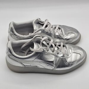 Puma Palermo Metallic Silver Sneakers Women’s Size 6 Retro Leather Shoes